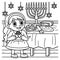 Hanukkah Girl Praying with Menorah Coloring Page