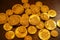 Hanukkah gold gelt coins on a table