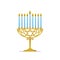 Hanukkah gold menorah. Jewish holiday. Hanukkah gold Menorah with blue candles on white Background.