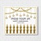 Hanukkah greeting card with Torah, menorah and dreidels. Golden template