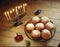 Hanukkah Holiday Donuts,Lighted candles and spinning top