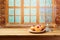 Hanukkah holiday sufganiyot with menorah on wooden table