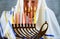 Hanukkah, a Jewish celebration. Candles burning in the menorah