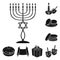 Hanukkah of judaism holiday vector black icon set.Vector isolated illustration gift and greeting.Icon set of hanukkah