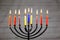 Hanukkah menorah with candles happy burning