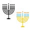 Hanukkah menorah candles icons. Monochrome and flat colored style objects.