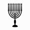 Hanukkah menorah candlestick with 9 burning candles. Black silhouette clip art. Chanukah Jewish Holiday festival of
