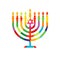 Hanukkah menorah, colored stained glass emblem with David star