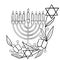 Hanukkah menorah composition illustration with candles, david star and floral elements. Religious holiday card concept