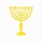 Hanukkah menorah golden yellow candlestick with 9 candles. Chanukah Jewish Holiday festival of lights symbol. Stock