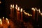 Hanukkah menorah with lighted candles in the dark