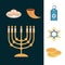 Hanukkah, set icons celebration judaism event, flat style