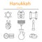 Hanukkah Symbols. The icons in the style of outlines.