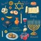 Hanukkah traditional jewish holiday symbols set