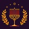 Hanukkah Vector card - Happy Hanukkah greeting inscription. Jewish holiday. Hanukkah gold Menorah with red candles, star