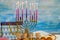 Hanukkiah Menorah candle light during traditional celebration Hanukkah Jewish religion holiday symbol