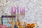 Hanukkiah Menorah candlelights during a traditional celebration Hanukkah Jewish religion holiday symbol
