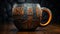 Hanya Cup: Black And Orange Mug With Detailed Designs