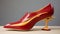 Hanya Shoe: Red And Gold Vintage-inspired Design With Smooth Curved Lines