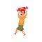 Happe little boy holding a giant piece of candy - cartoon child jumping with joy