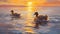 Happily Swimming Ducks At Sunset: Aesthetic Oil Painting By Zinaida Serebriakova And Mandy Disher