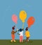 Happiness group of cute and adorable children with air balloons. Diverse nation girls playing together. Toddlers of