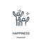 happiness icon vector from friendship collection. Thin line happiness outline icon vector illustration. Linear symbol for use on