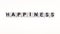 happiness word built with white cubes and black letters on white background