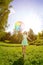 Happiness young woman with rainbow umbrella