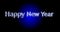 Happpy new year on the blue circle with black backgrounds.