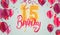 Happy 15th birthday colorful party balloons background