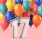 Happy 17th birthday background with colourful balloons. 3D Rendering