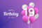 Happy 19th birthday balloons greeting card background.