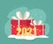 Happy 2021. Holiday gift boxes. Vector illustration in flat style.