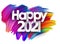 Happy 2021 sign on colorful brush strokes background