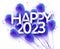 Happy 2023 sign over blue balloons and stars confetti
