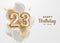 Happy 23th birthday gold foil balloon greeting background.