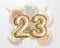 Happy 23th birthday gold foil balloon greeting background.