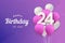 Happy 24th birthday balloons greeting card background.