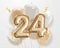 Happy 24th birthday gold foil balloon greeting background.