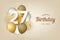 Happy 27th birthday with gold balloons greeting card background.