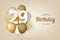 Happy 29th birthday with gold balloons greeting card background.