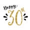 HAPPY 30th hand-lettered gold glitter card