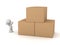 Happy 3D Character with Large Cardboard Boxes