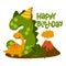 Happy 3st Birthday - Cute dinosaur alphabet doodle.