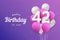 Happy 42th birthday balloons greeting card background.