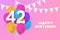 Happy 42th birthday balloons greeting card background.