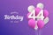 Happy 44th birthday balloons greeting card background.