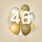 Happy 46th birthday with gold balloons greeting card background.