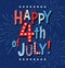 Happy 4th of July 2020 in Red white and blue doodle letters and fireworks on navy blue.